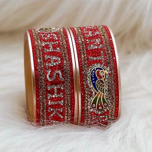 Kada with Name and Beautiful Peacock Design (Pack of 2) Taj Bridal Store