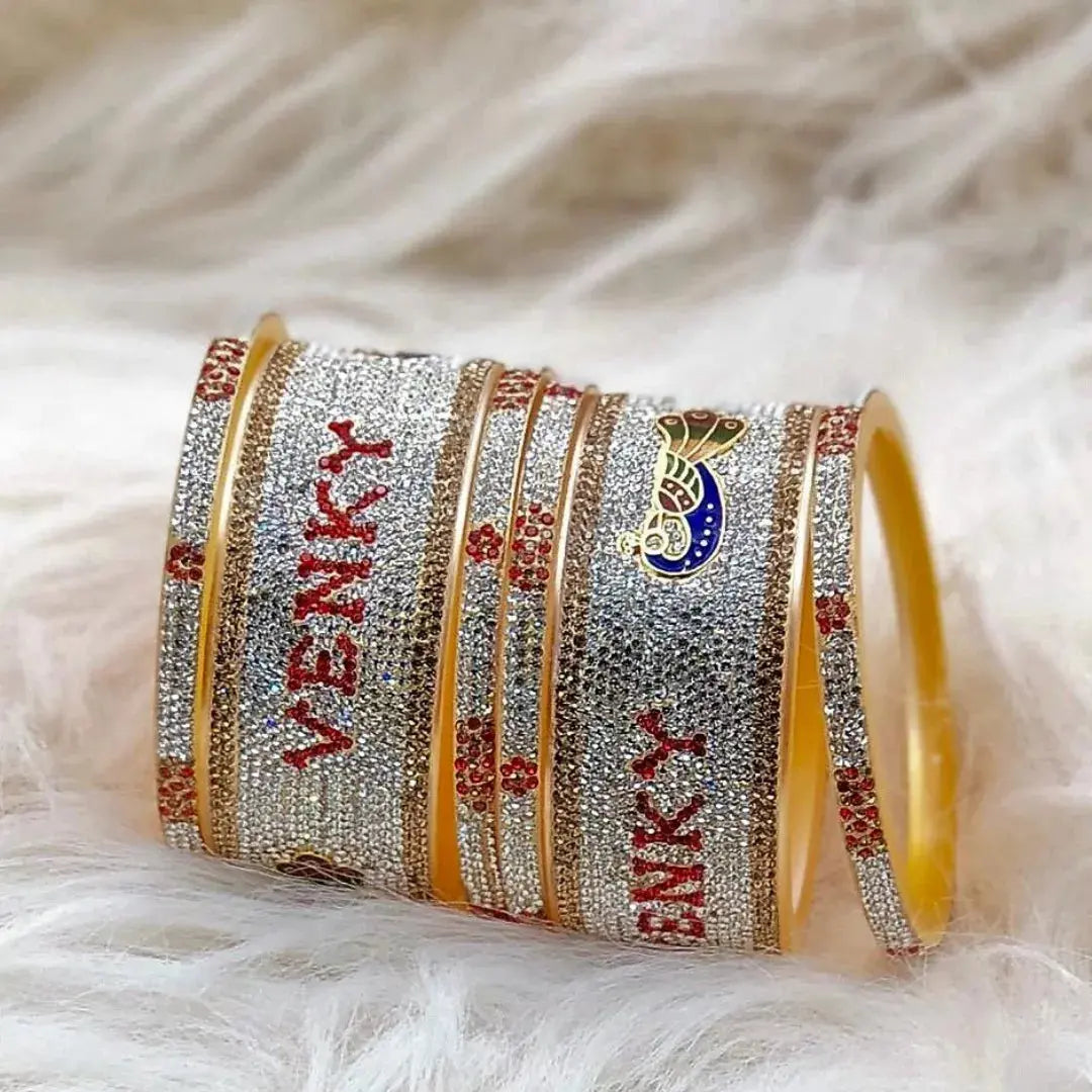 Personalized Name Bangles in Best Peacock Design (Pack of 6) Taj Bridal Store