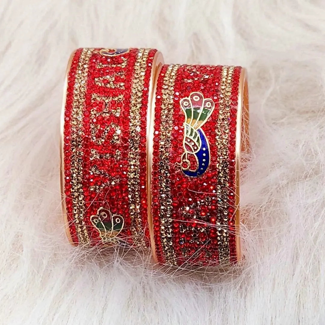 Name Bangle Set with Beautiful Peacock Design (Pack of 2) Taj Bridal Store