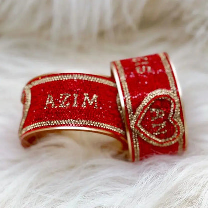 Best Personalised Name Bangles with Initials in Heart (Pack of 2)