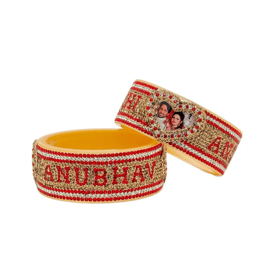 Name and Photo Kada with Beautiful Heart Design (Pack of 2) Taj Bridal Store