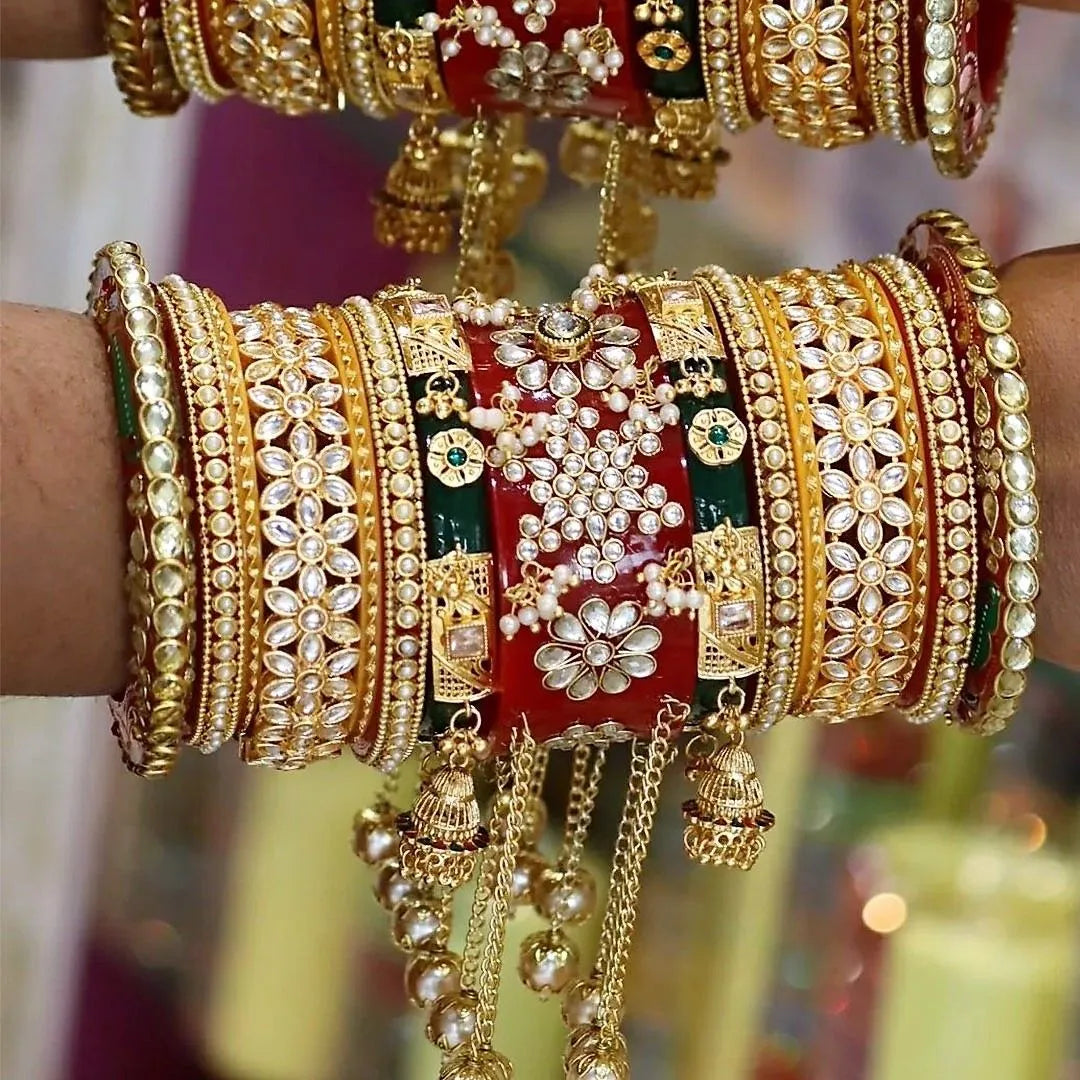 Rajwadi Bridal Bangle Set with Beautiful Jhoomer Latkan Taj Bridal Store