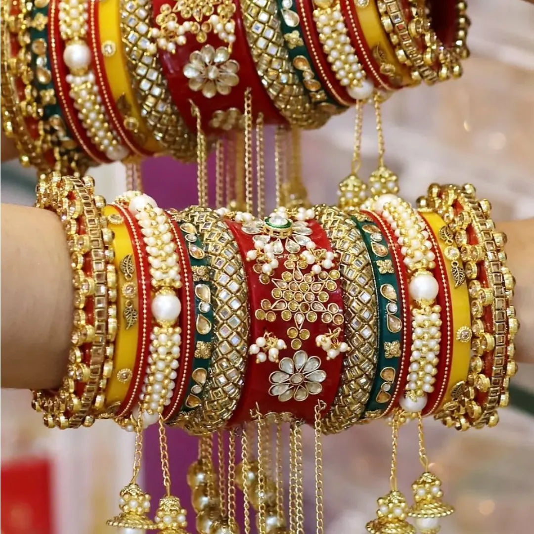 Rajasthani Chura for Wedding with Beautiful Moti Latkan Taj Bridal Store
