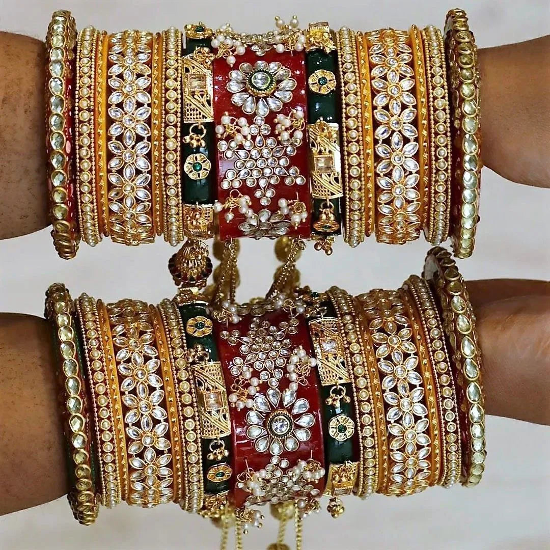 Rajwadi Bridal Bangle Set with Beautiful Jhoomer Latkan Taj Bridal Store