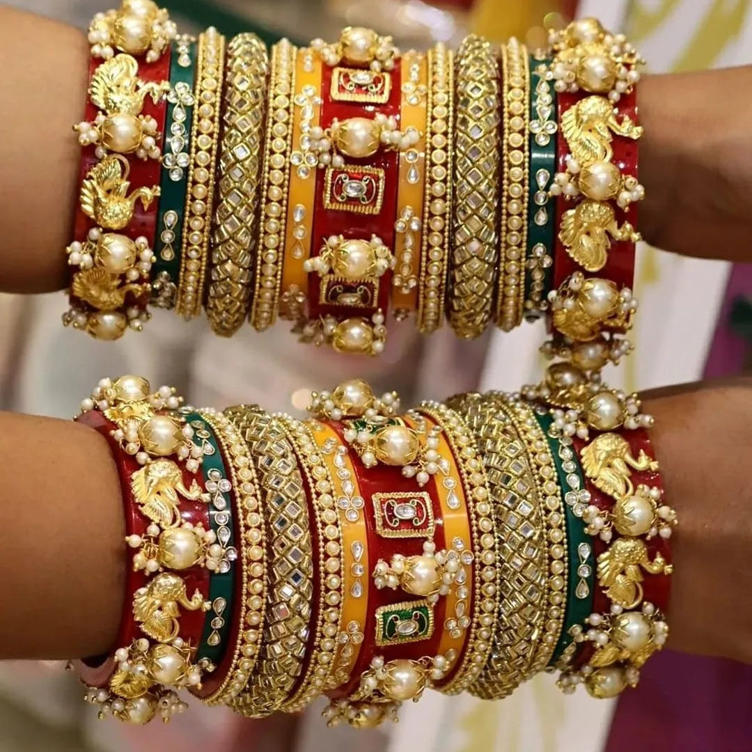 Wedding Bangle Set with Beautiful Moti Design Taj Bridal Store