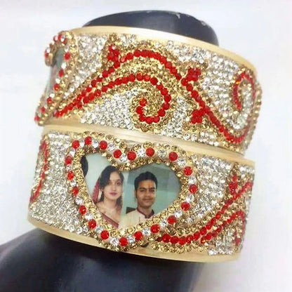 Name and Photo Bangles in Beautiful Heart Design (Pack of 2) Taj Bridal Store