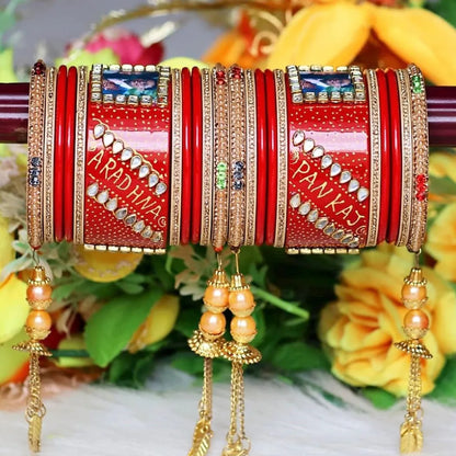 Name and Photo Wedding Bangle with Beautiful Moti Latkan Taj Bridal Store