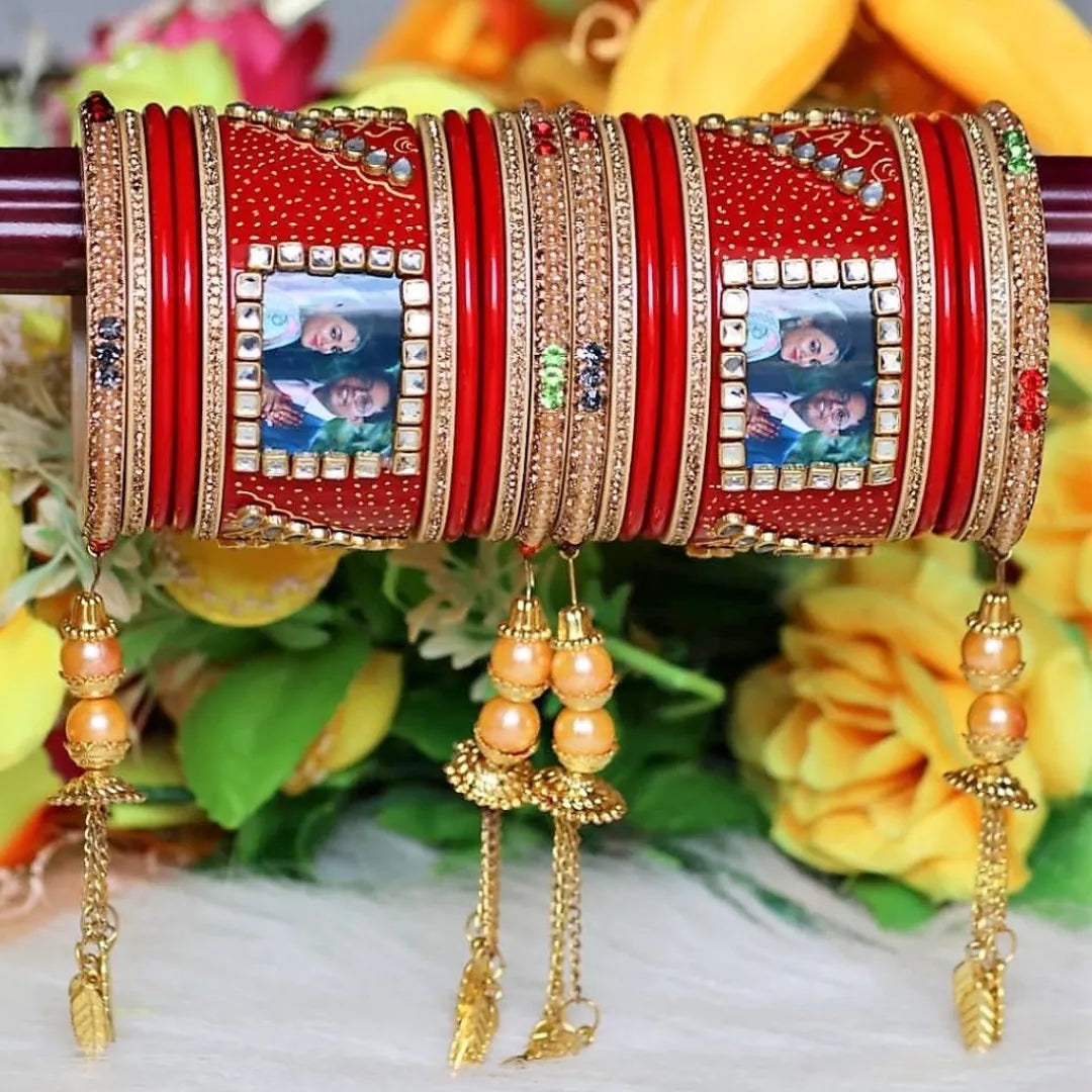 Name and Photo Wedding Bangle with Beautiful Moti Latkan Taj Bridal Store