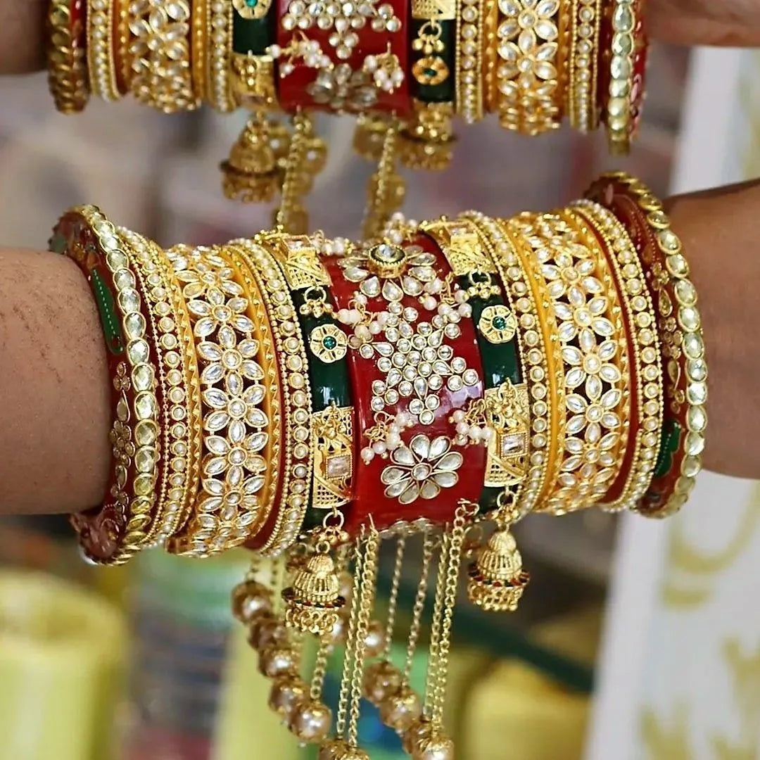 Rajwadi Bridal Bangle Set with Beautiful Jhoomer Latkan Taj Bridal Store