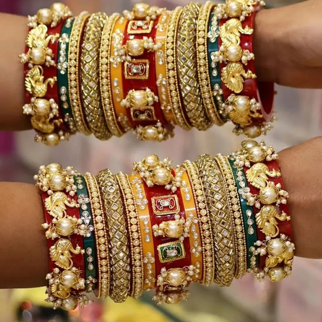 Wedding Bangle Set with Beautiful Moti Design Taj Bridal Store