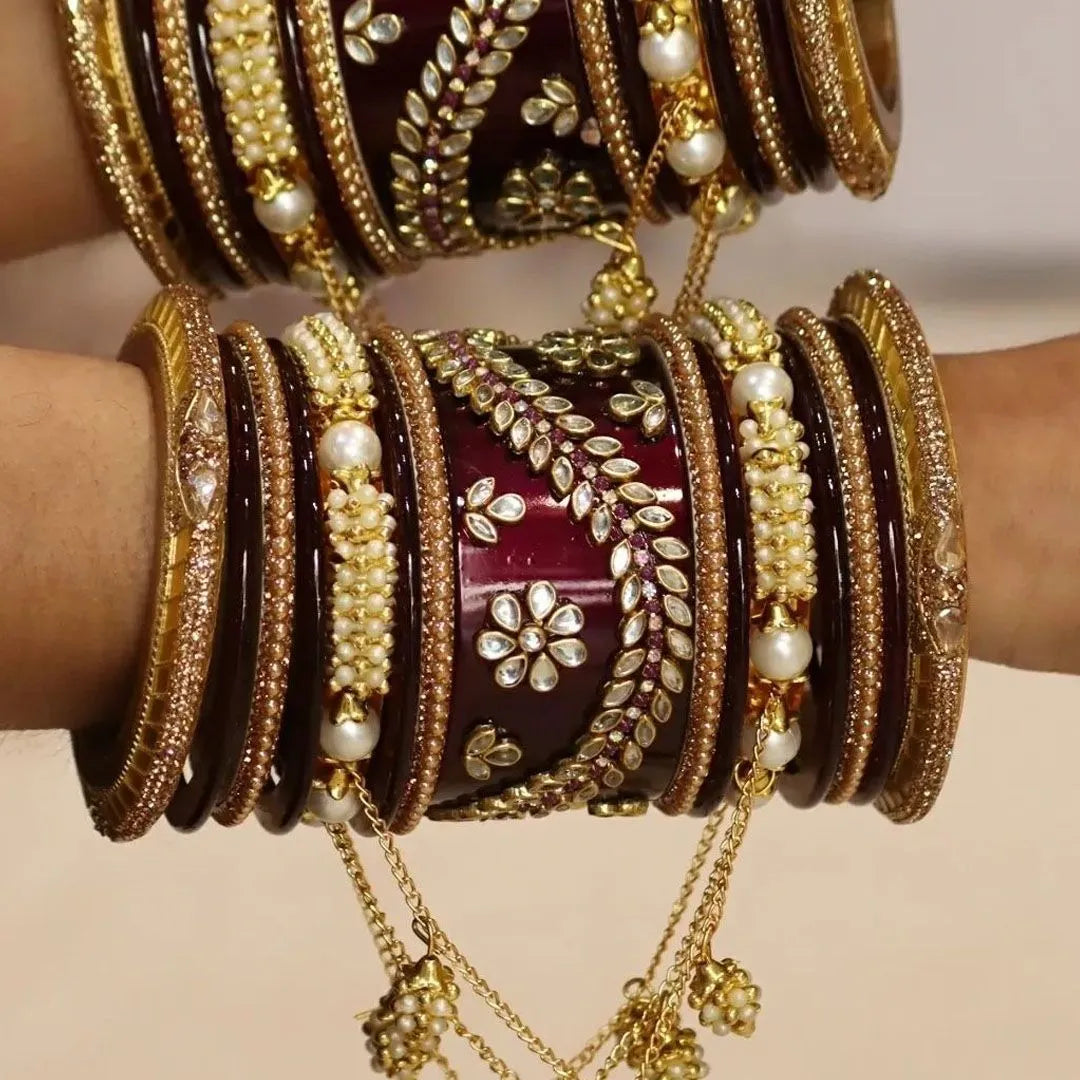 Wedding Bangle Set with Beautiful Chain Latkan Taj Bridal Store