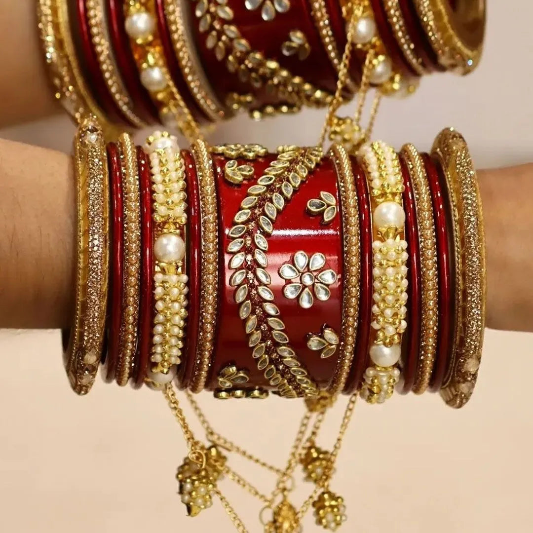 Wedding Bangle Set with Beautiful Chain Latkan Taj Bridal Store