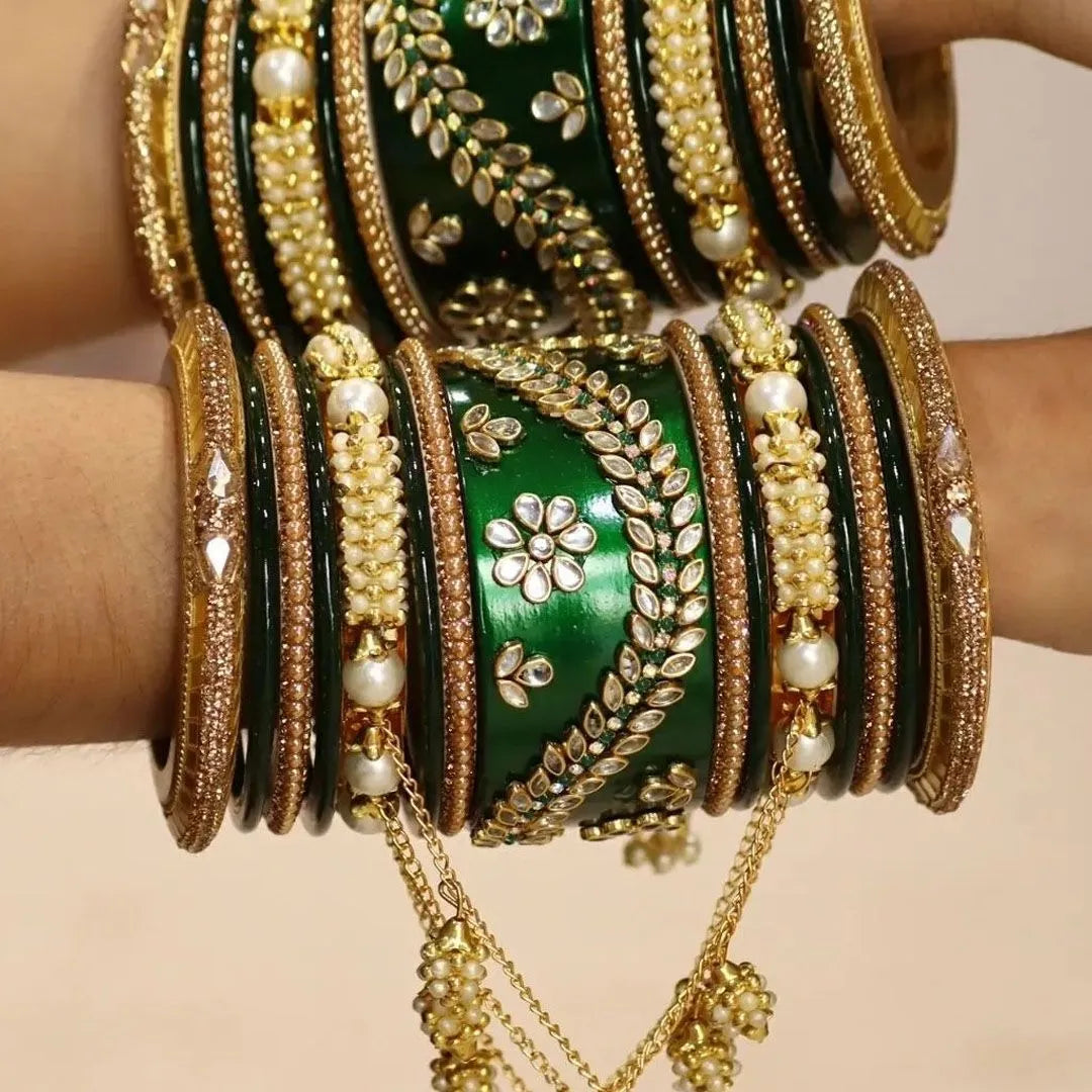 Wedding Bangle Set with Beautiful Chain Latkan Taj Bridal Store