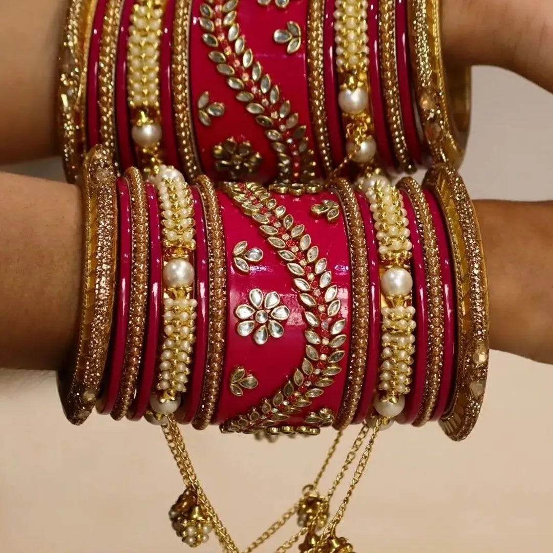 Wedding Bangle Set with Beautiful Chain Latkan Taj Bridal Store