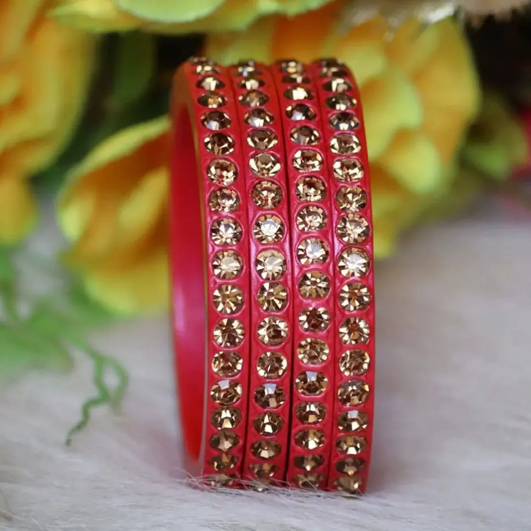 Lac Bangles with Beautiful Artificial Dimonds (Pack of 4)