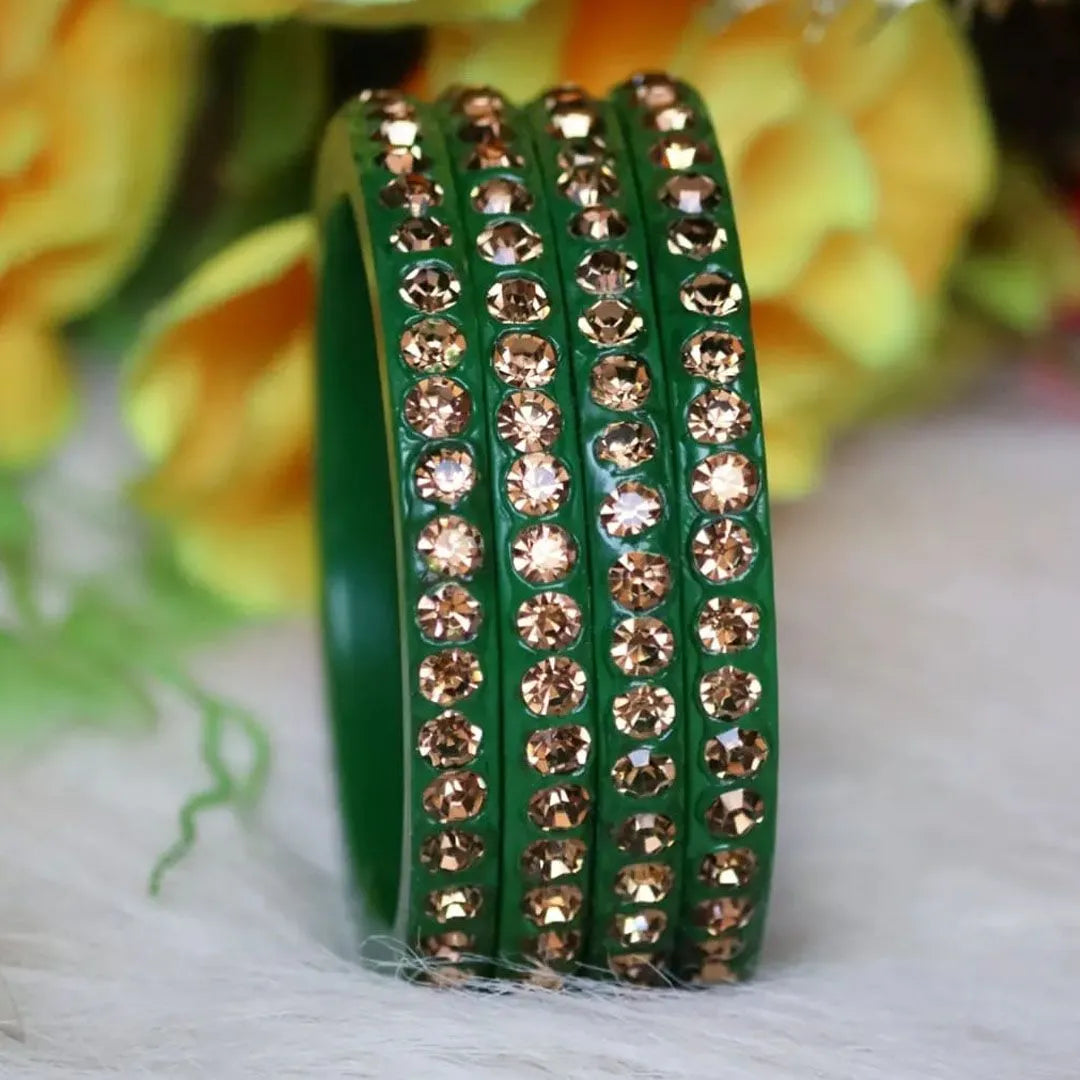 Lac Bangles with Beautiful Artificial Dimonds (Pack of 4) Taj Bridal Store