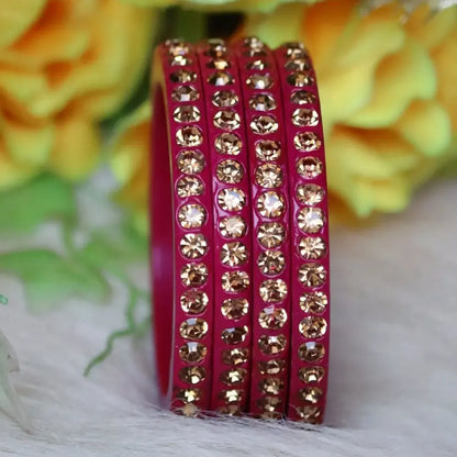 Lac Bangles with Beautiful Artificial Dimonds (Pack of 4) Taj Bridal Store