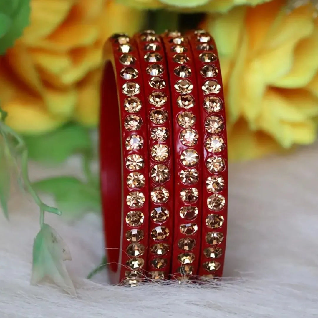 Lac Bangles with Beautiful Artificial Dimonds (Pack of 4) Taj Bridal Store