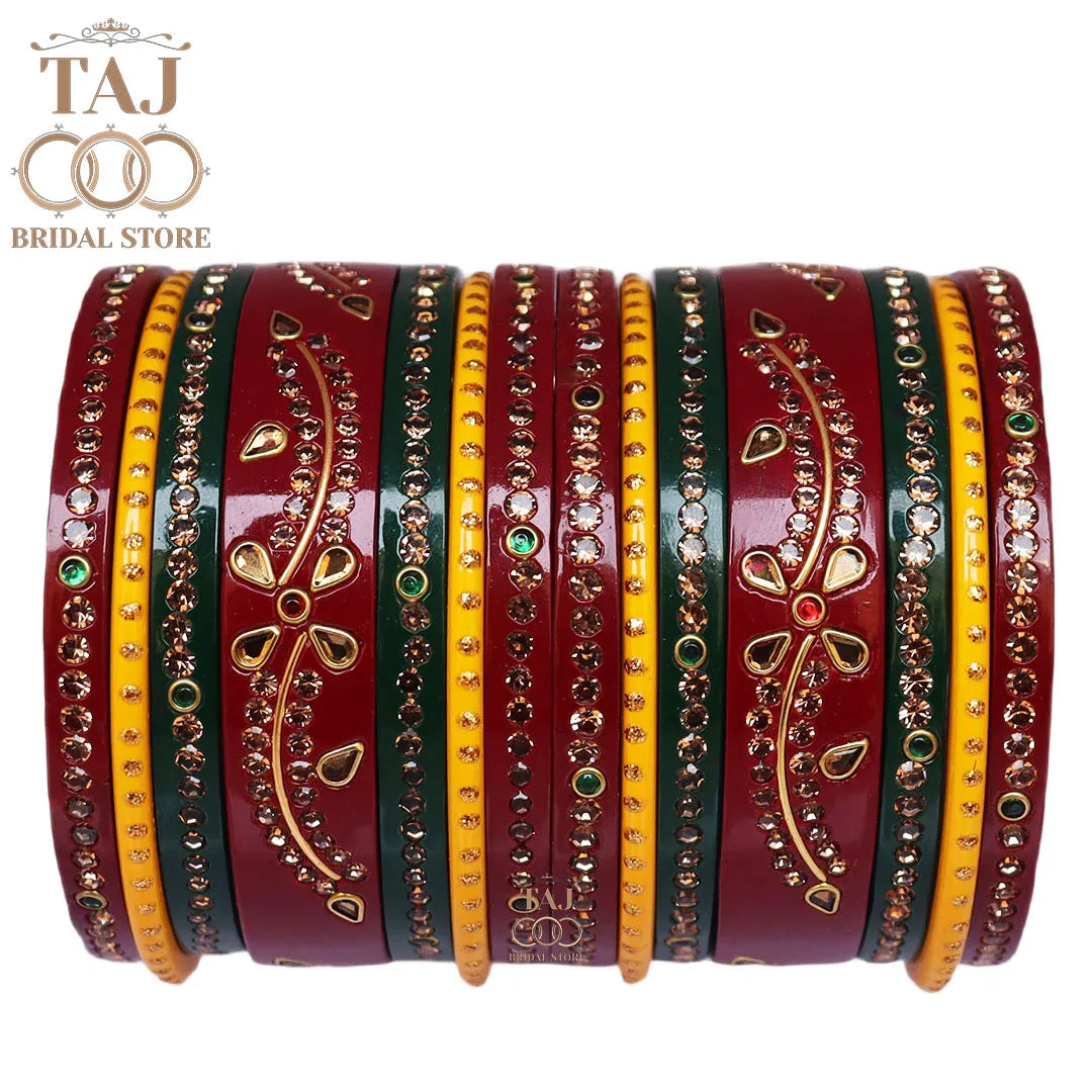 Rajasthani Lac Bangles with Best Kundan Design (Pack of 14) Taj Bridal Store