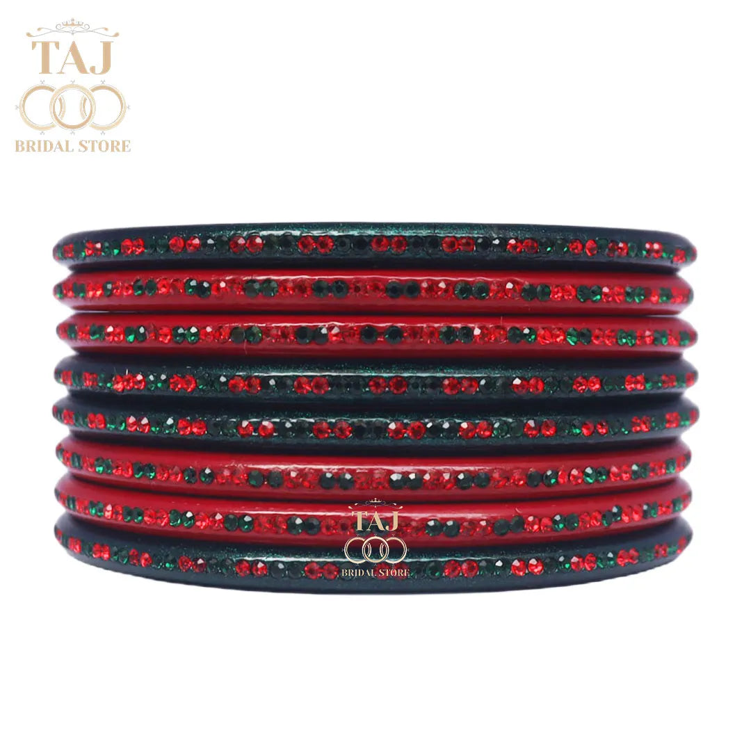 Jaipuri Lac Bangles in Beautiful Red-Green Color (Pack of 8) Taj Bridal Store