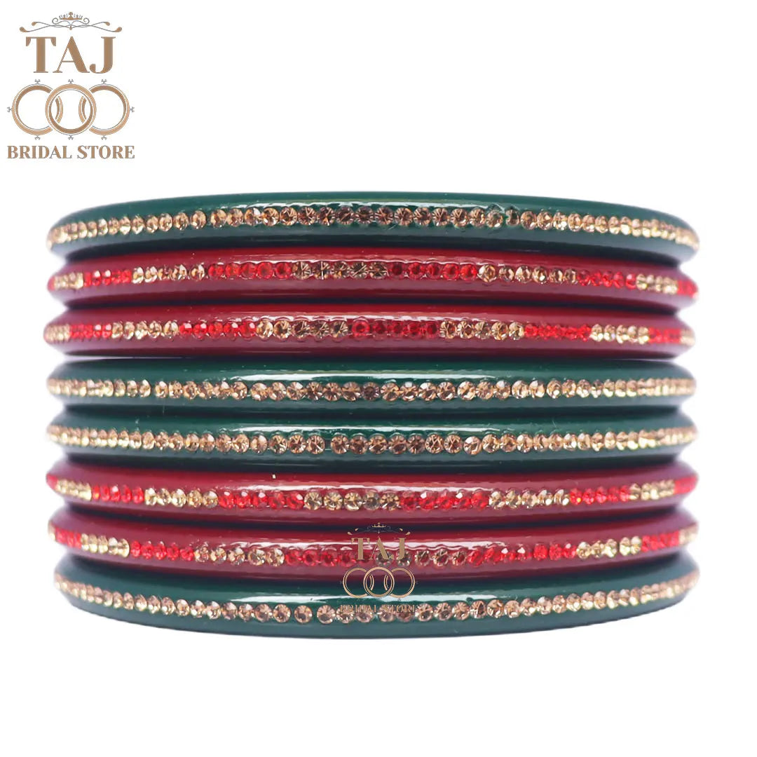 Lac Bangles in Beautiful Red-Green Color (Pack of 8) Taj Bridal Store