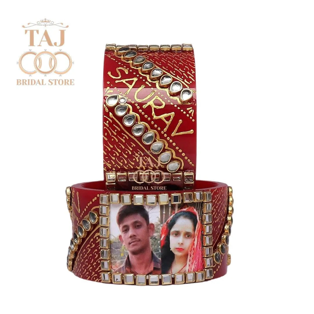 Seep Bangles with Beautiful Name and Photo (Pack of 2) Taj Bridal Store