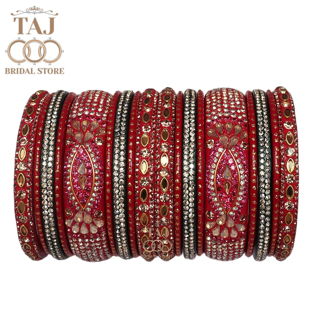 Rajasthani Lac Bangles in Best Kundan Design (Pack of 18) Taj Bridal Store