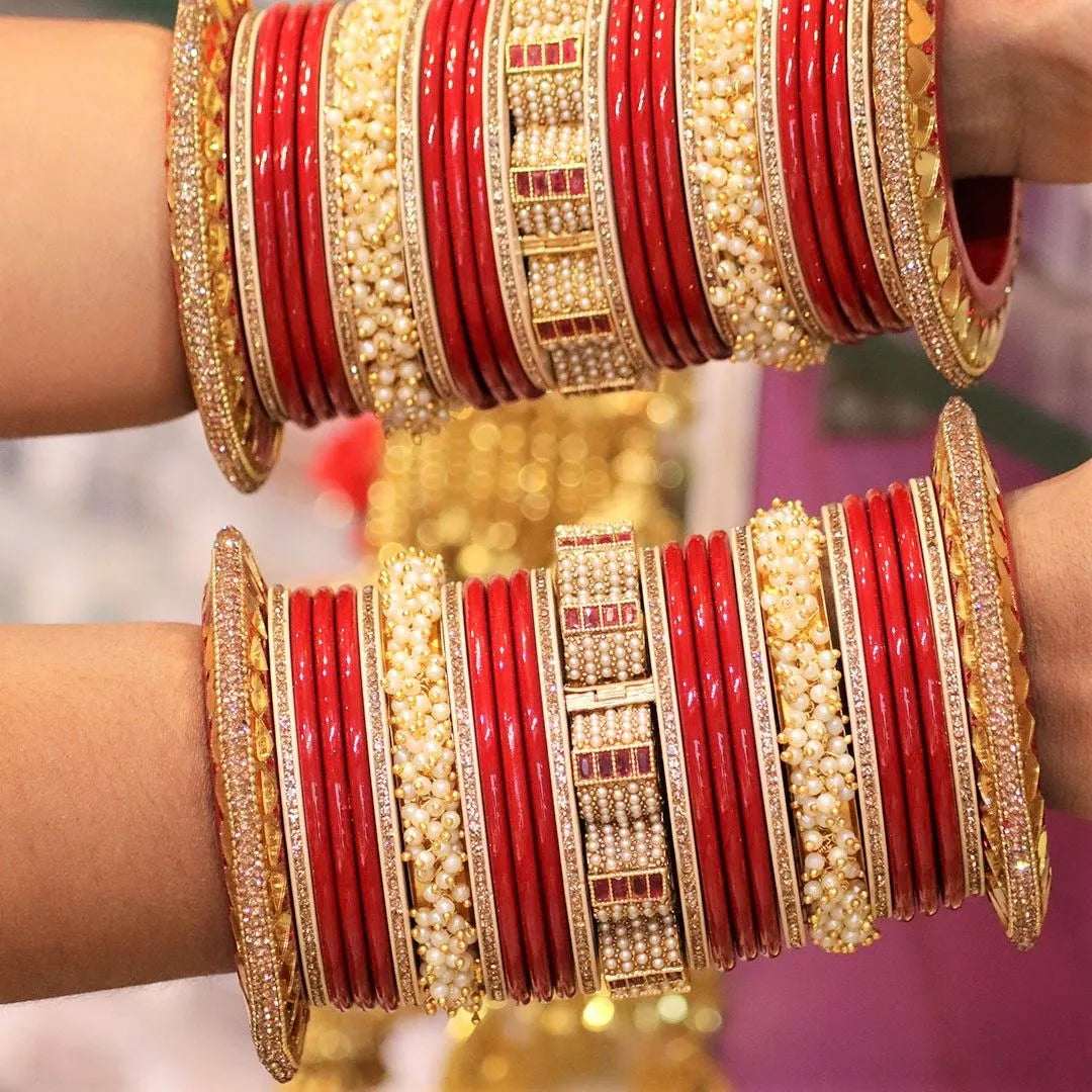 Wedding Lac Chura with Beautiful Designer AD Brass Kada Taj Bridal Store