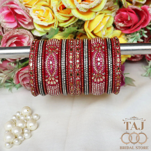 Rajasthani Lac Bangles in Best Kundan Design (Pack of 18)