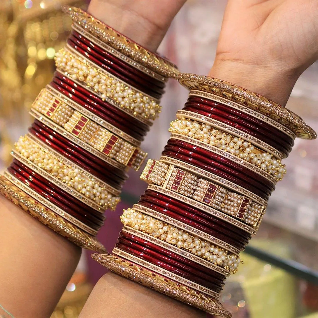 Wedding Lac Chura with Beautiful Designer AD Brass Kada Taj Bridal Store