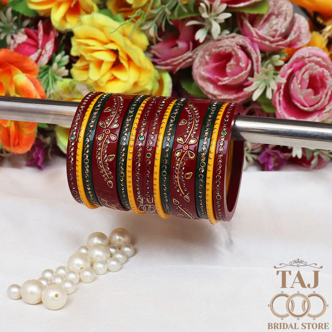 Rajasthani Lac Bangles with Best Kundan Design (Pack of 14) Taj Bridal Store