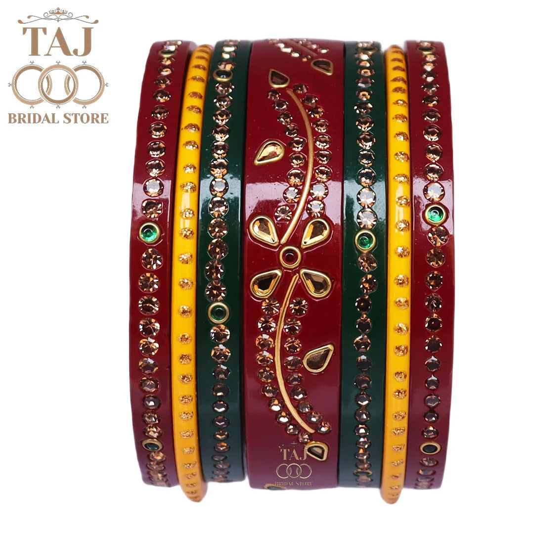 Rajasthani Lac Bangles with Best Kundan Design (Pack of 14) Taj Bridal Store