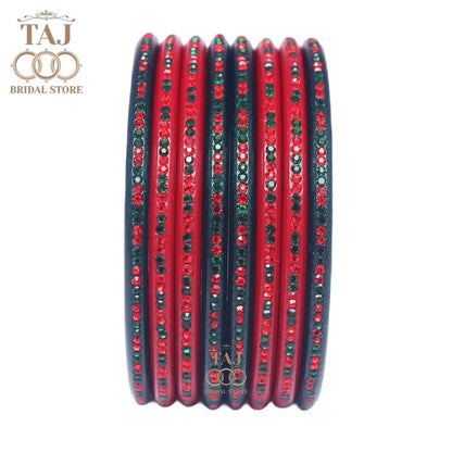 Jaipuri Lac Bangles in Beautiful Red-Green Color (Pack of 8)