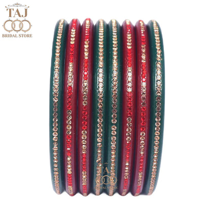 Lac Bangles in Beautiful Red-Green Color (Pack of 8)