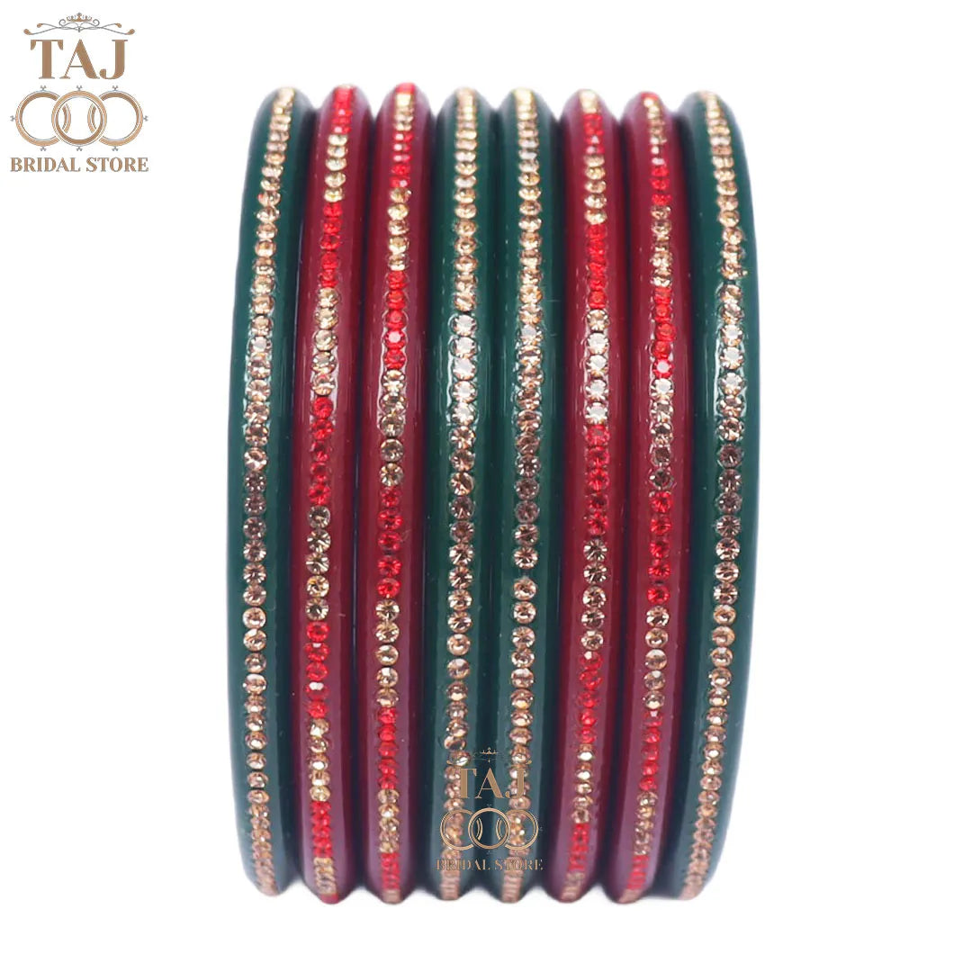 Lac Bangles in Beautiful Red-Green Color (Pack of 8) Taj Bridal Store