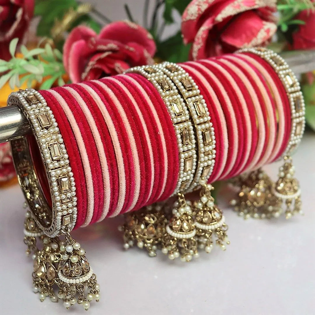 Wedding Bangle Set with Beautiful AD Brass Kada and Jhoomer Taj Bridal Store