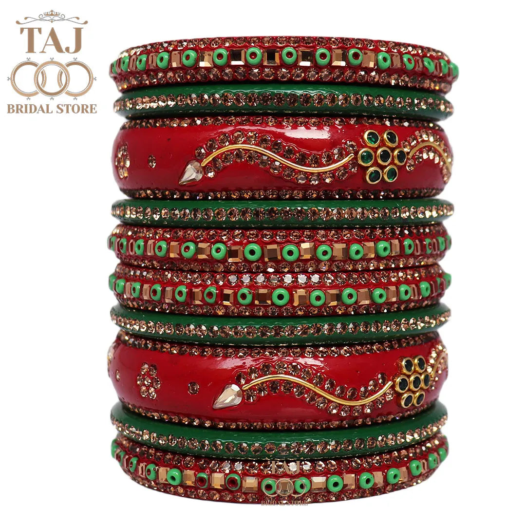 Traditional Lac Bangles in Beautiful Design (Pack of 10) Taj Bridal Store