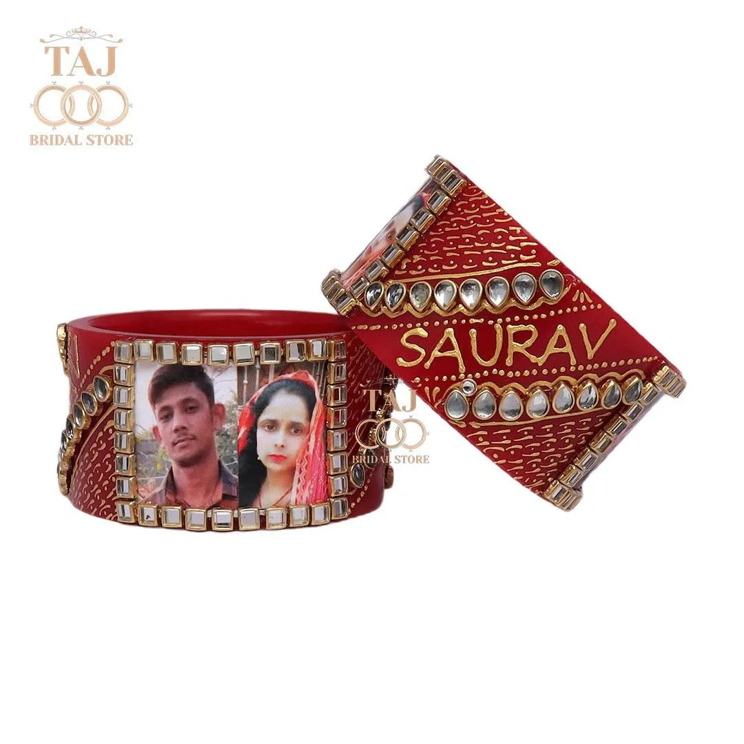 Seep Bangles with Beautiful Name and Photo (Pack of 2) Taj Bridal Store