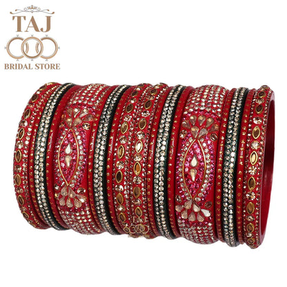Rajasthani Lac Bangles in Best Kundan Design (Pack of 18) Taj Bridal Store