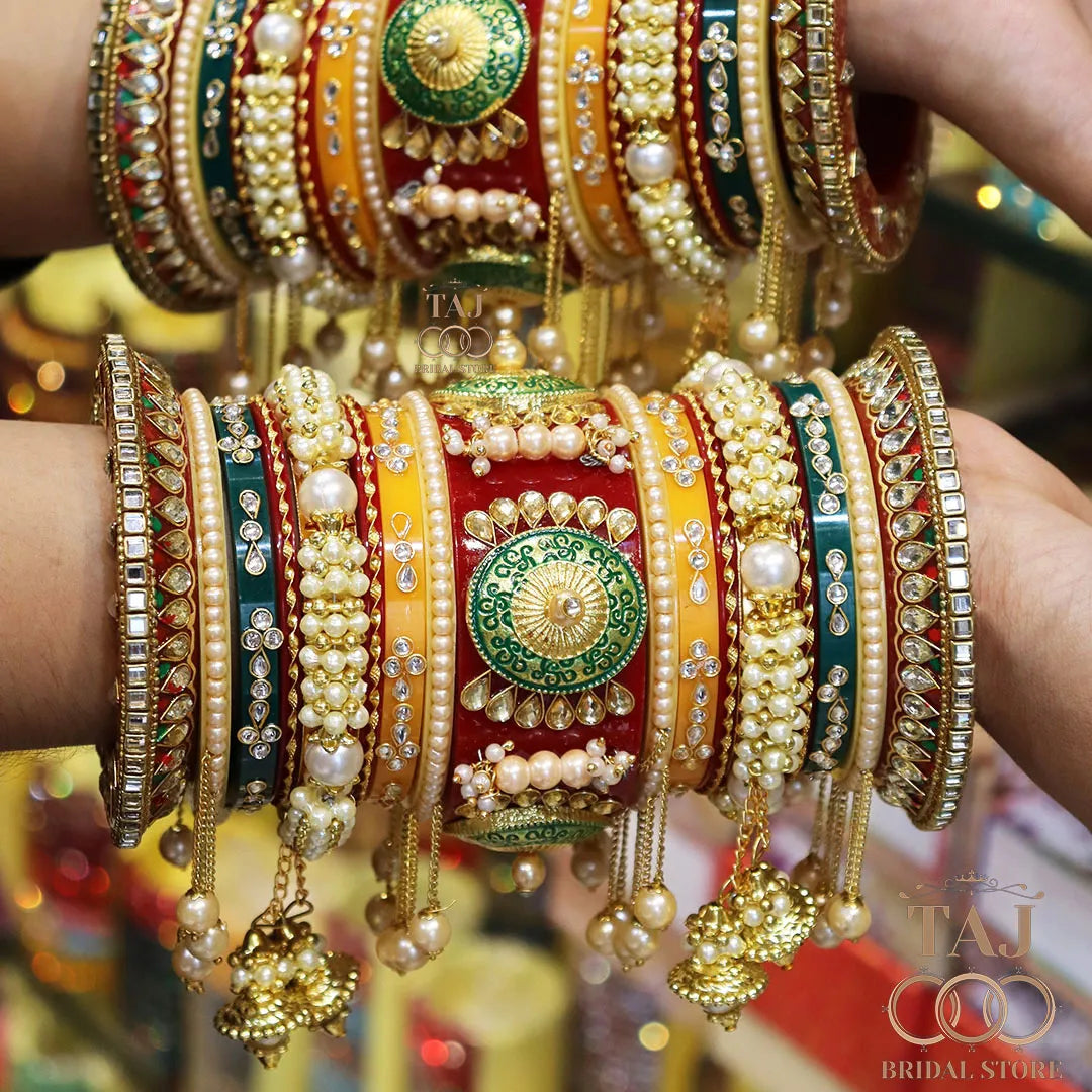 Rajwadi Wedding Chura with Beautiful Moti Letkan Design Taj Bridal Store