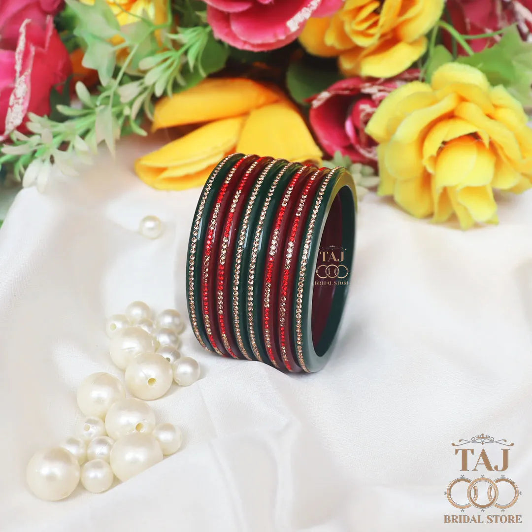 Lac Bangles in Beautiful Red-Green Color (Pack of 8) Taj Bridal Store