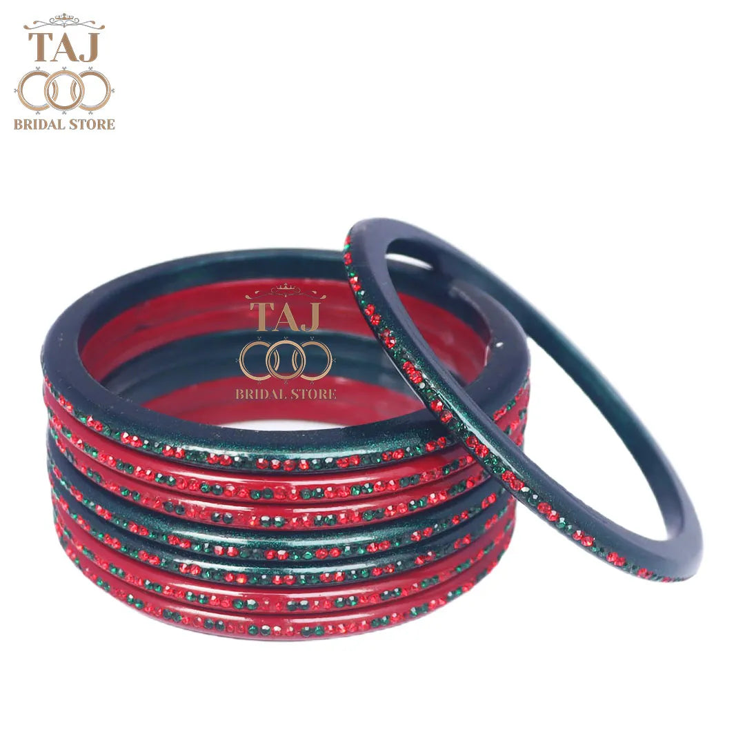 Jaipuri Lac Bangles in Beautiful Red-Green Color (Pack of 8)