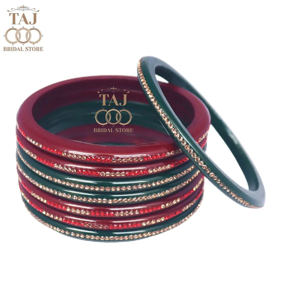 Lac Bangles in Beautiful Red-Green Color (Pack of 8) Taj Bridal Store