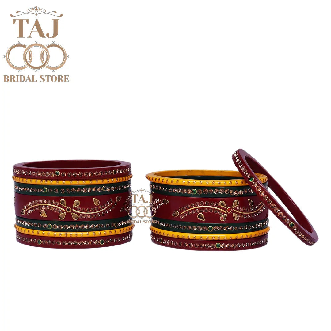 Rajasthani Lac Bangles with Best Kundan Design (Pack of 14) Taj Bridal Store