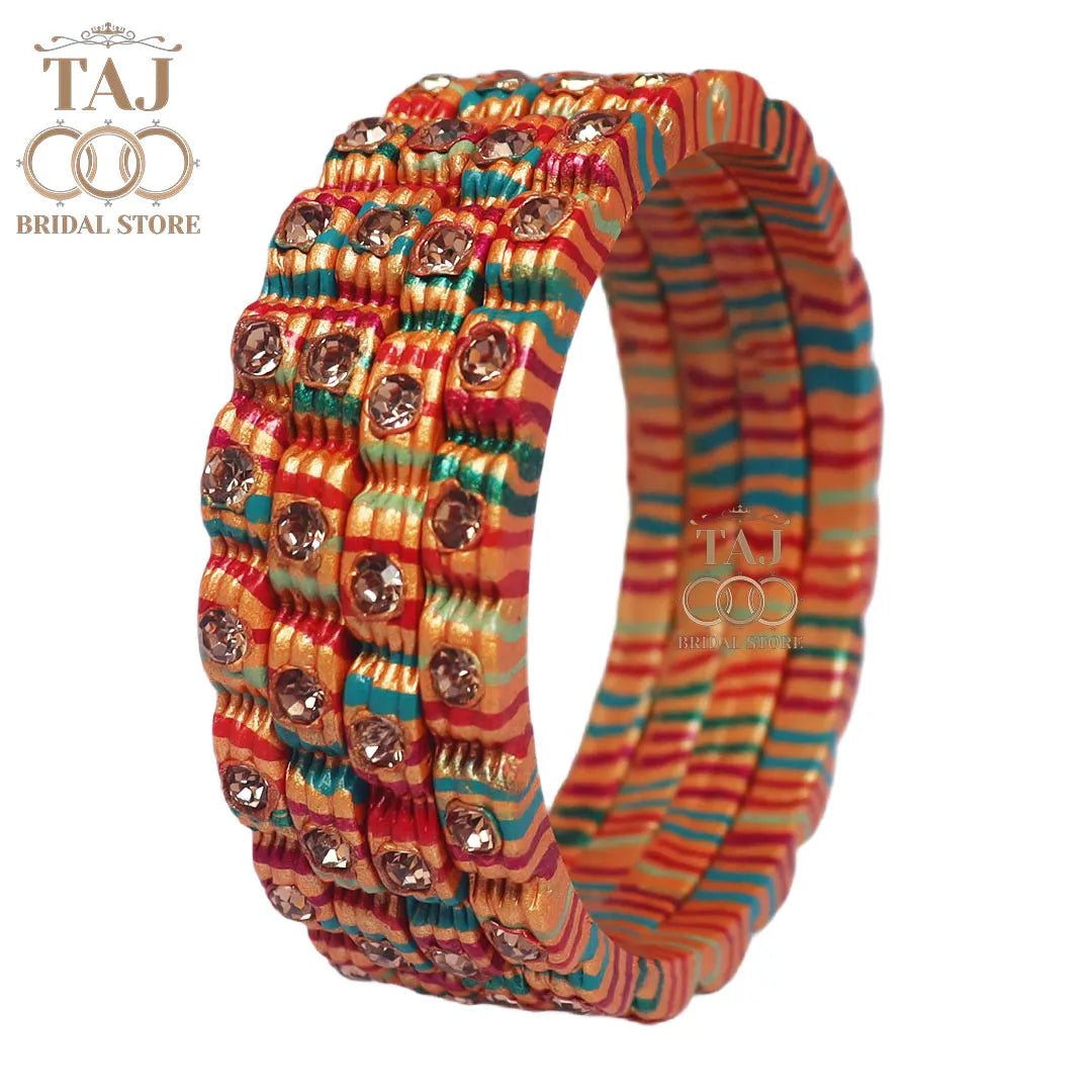 Jaipuri Lac Bangles in Beautiful Stone Design (Pack of 4) Taj Bridal Store