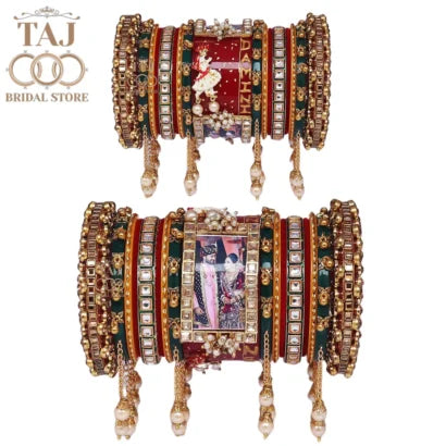 Rajwadi Name and Photo Bangle Set with Beautiful Doli Design Taj Bridal Store