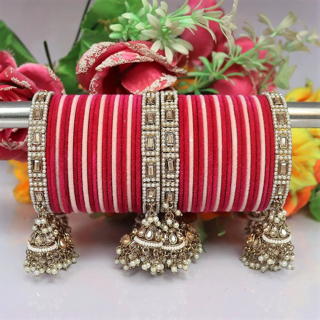 Wedding Bangle Set with Beautiful AD Brass Kada and Jhoomer Taj Bridal Store