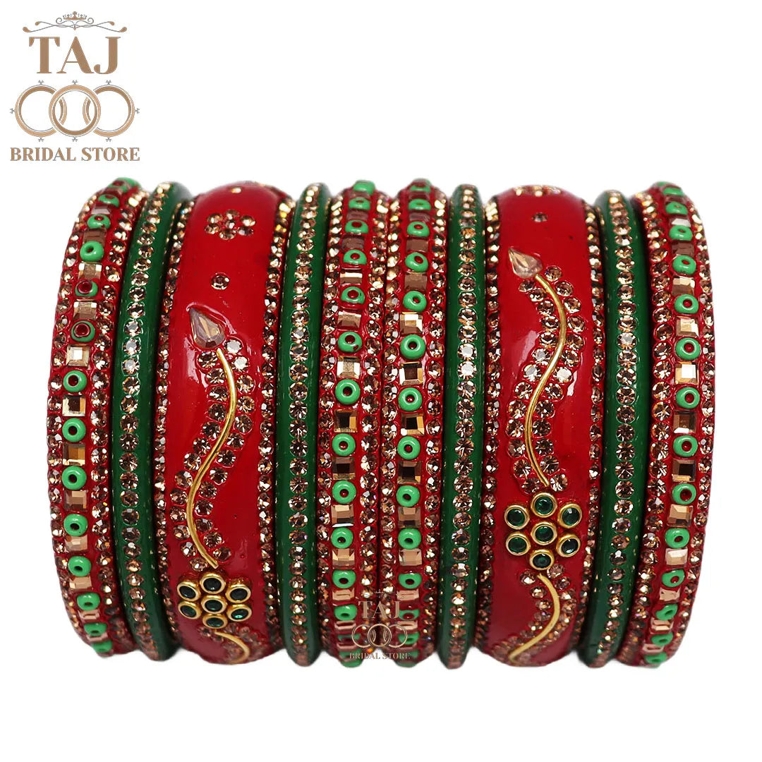 Traditional Lac Bangles in Beautiful Design (Pack of 10) Taj Bridal Store