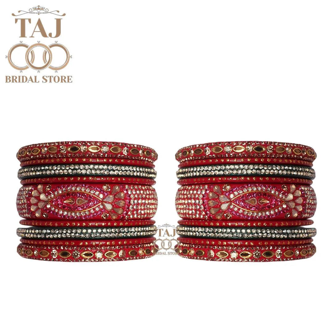 Rajasthani Lac Bangles in Best Kundan Design (Pack of 18) Taj Bridal Store