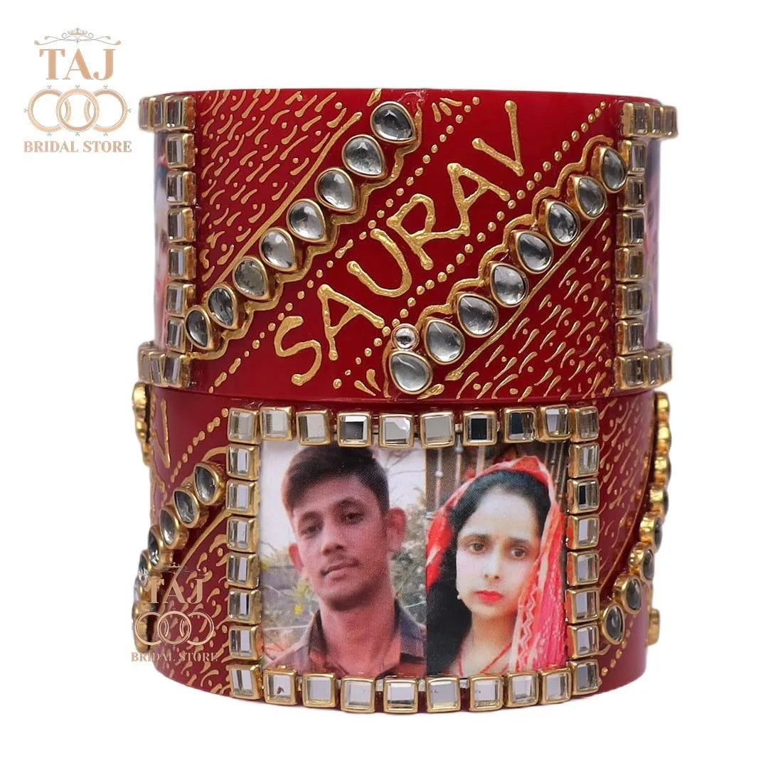 Seep Bangles with Beautiful Name and Photo (Pack of 2) Taj Bridal Store